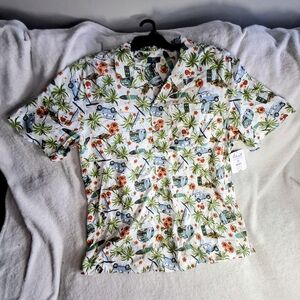 George Men's Tropical Print Button-Down Shirt
